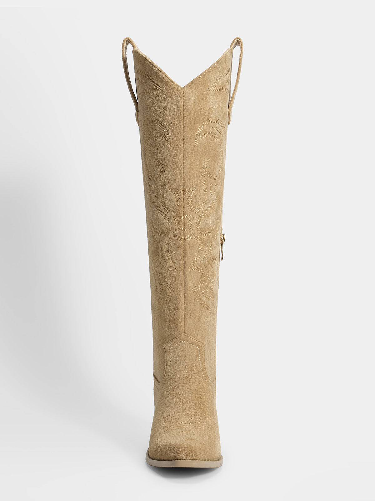beige_suede_pointed_toe_high_shaft_cowgirl_boots