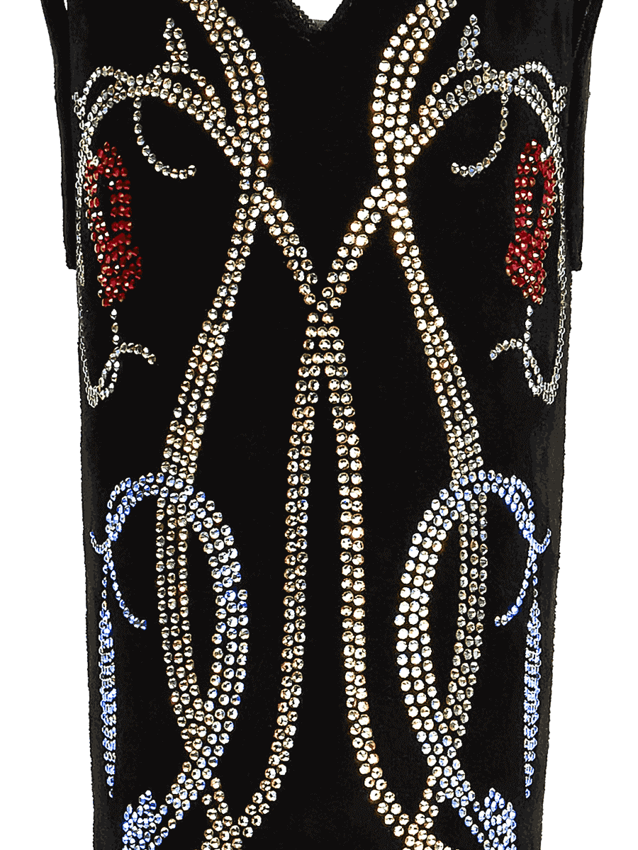 black-rhinestone-lily-pattern-faux-suede-cowgirl-boots