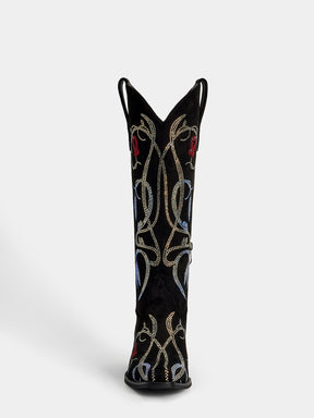 black-rhinestone-lily-pattern-mid-calf-cowgirl-boots