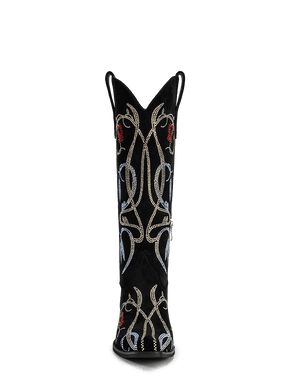 black-rhinestone-lily-pattern-mid-calf-cowgirl-boots