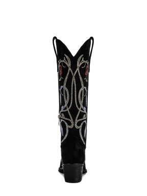 black-rhinestone-lily-pattern-mid-heel-cowgirl-boots