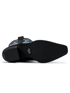 black-rhinestone-lily-pattern-rubber-cowgirl-boots