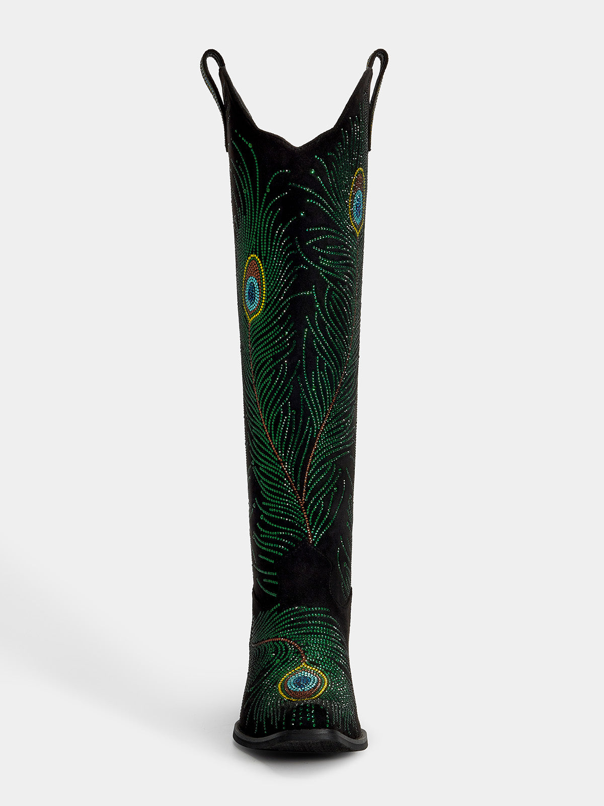 black_faux_suede_peacock_feather_cowgirl_boots