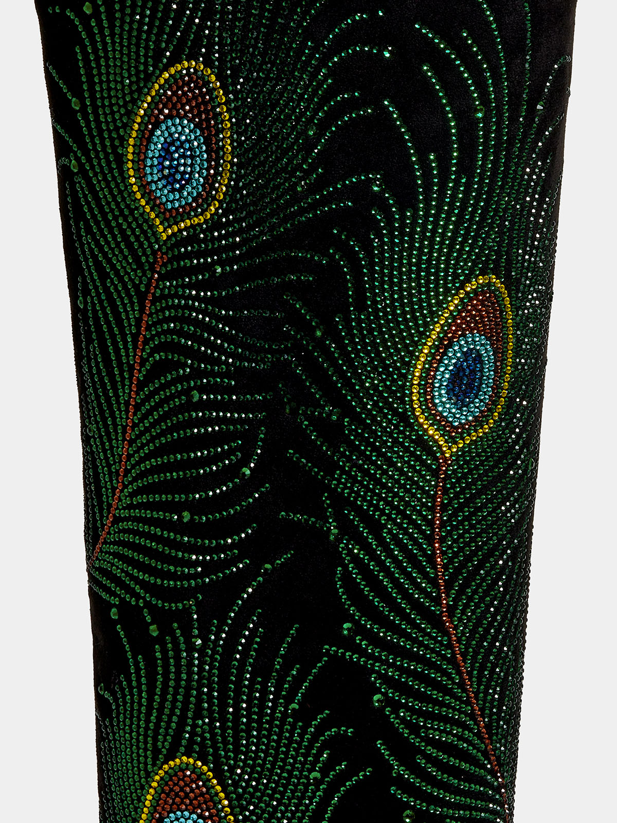 black_faux_suede_peacock_feather_rhinestone_detail_cowgirl_boots