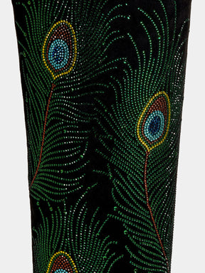 black_faux_suede_peacock_feather_rhinestone_detail_cowgirl_boots