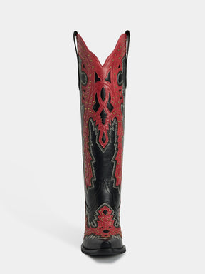 black_pu_knee_high_western_cowgirl_boots