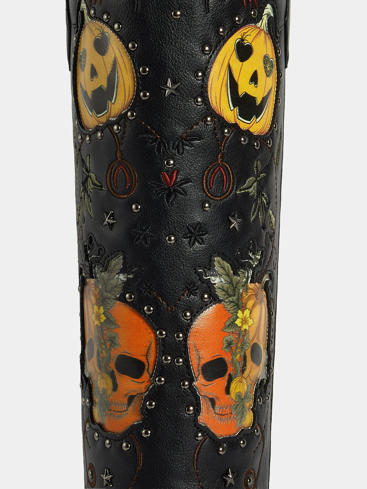 black_pumpkin_skull_bat_embroidery_western_cowgirl_boots