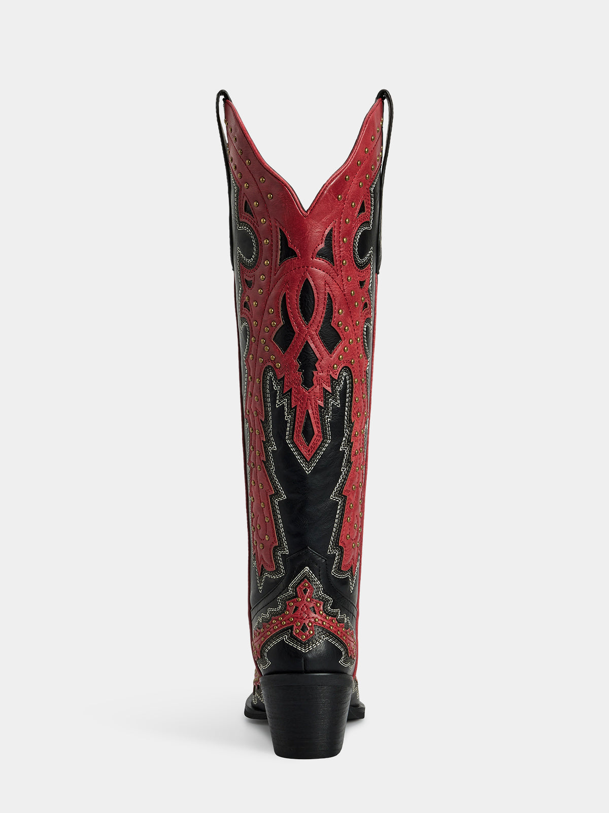 black_red_colorblock_pu_cowgirl_boots