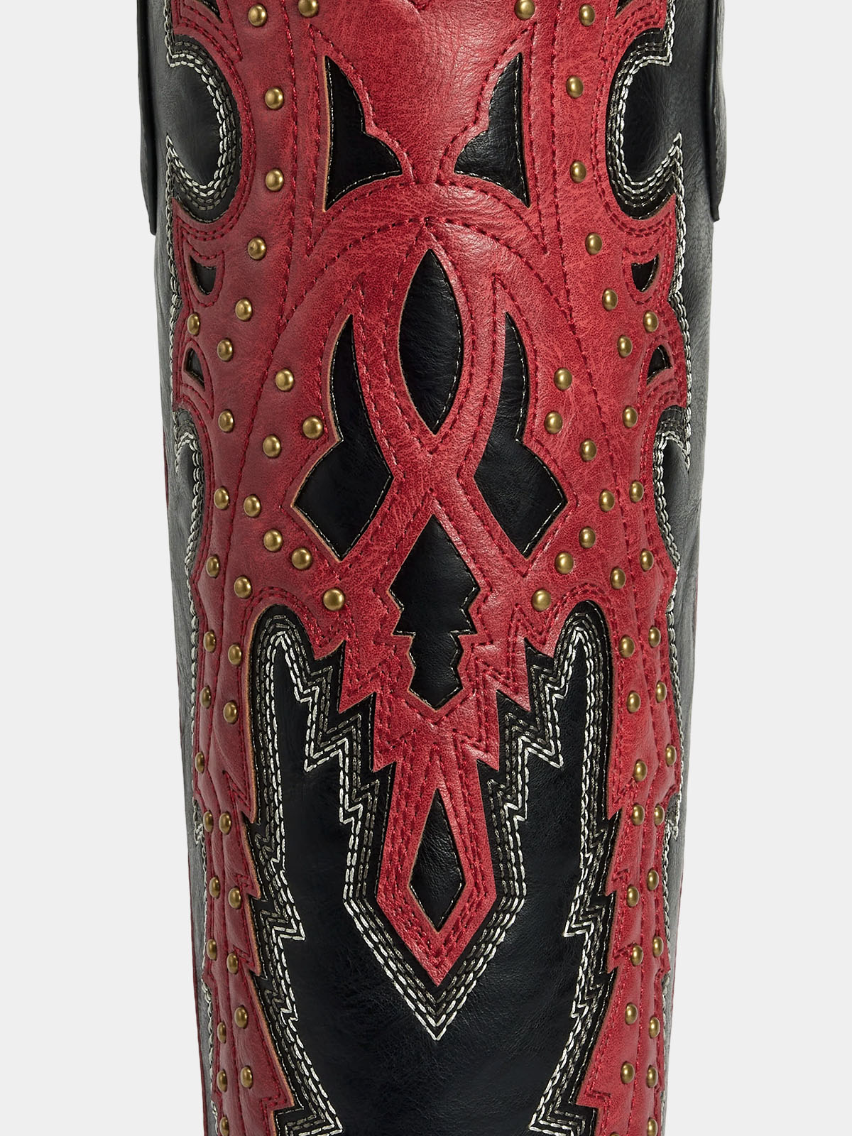 black_red_pu_brass_stud_embroidery_western_cowgirl_boots