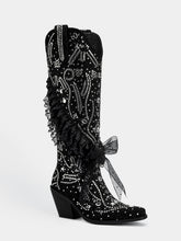 black_rhinestone_lace_bow_western_boots
