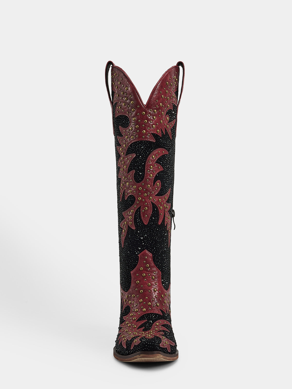 black_rhinestone_ornate_red_stud_applique_boots