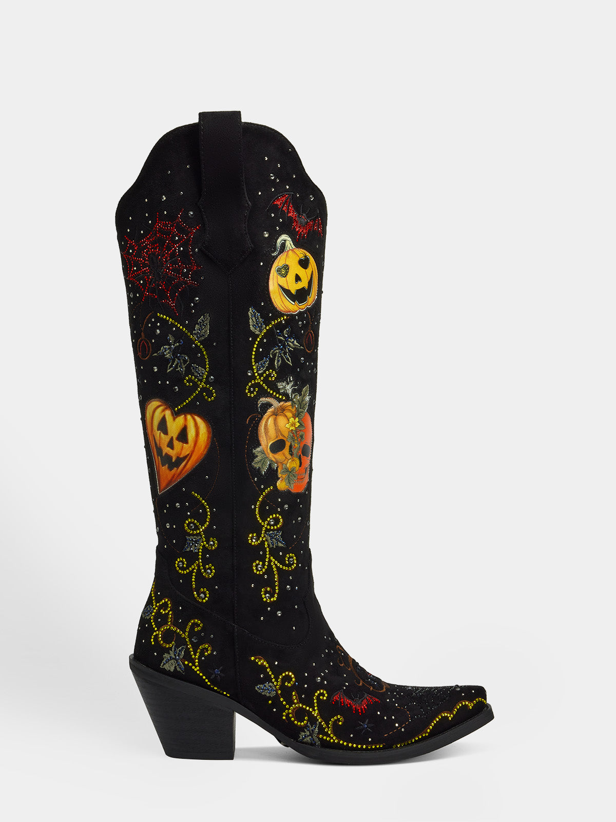 black_rhinestone_print_heart_pumpkin_western_cowgirl_boots