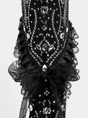 black_rhinestone_ruffle_lace_western_boots