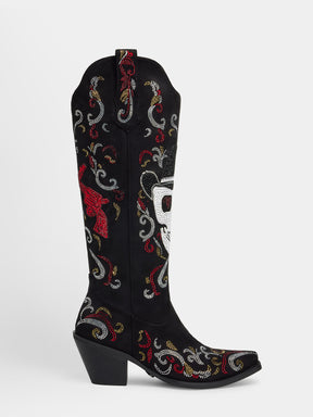 black_rhinestone_skull_crossed_pistols_western_cowgirl_boots