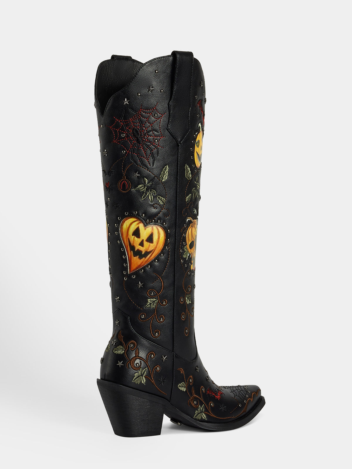 black_stud_print_pumpkin_block_heel_western_cowgirl_boots