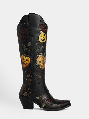 black_stud_print_pumpkin_heart_western_cowgirl_boots