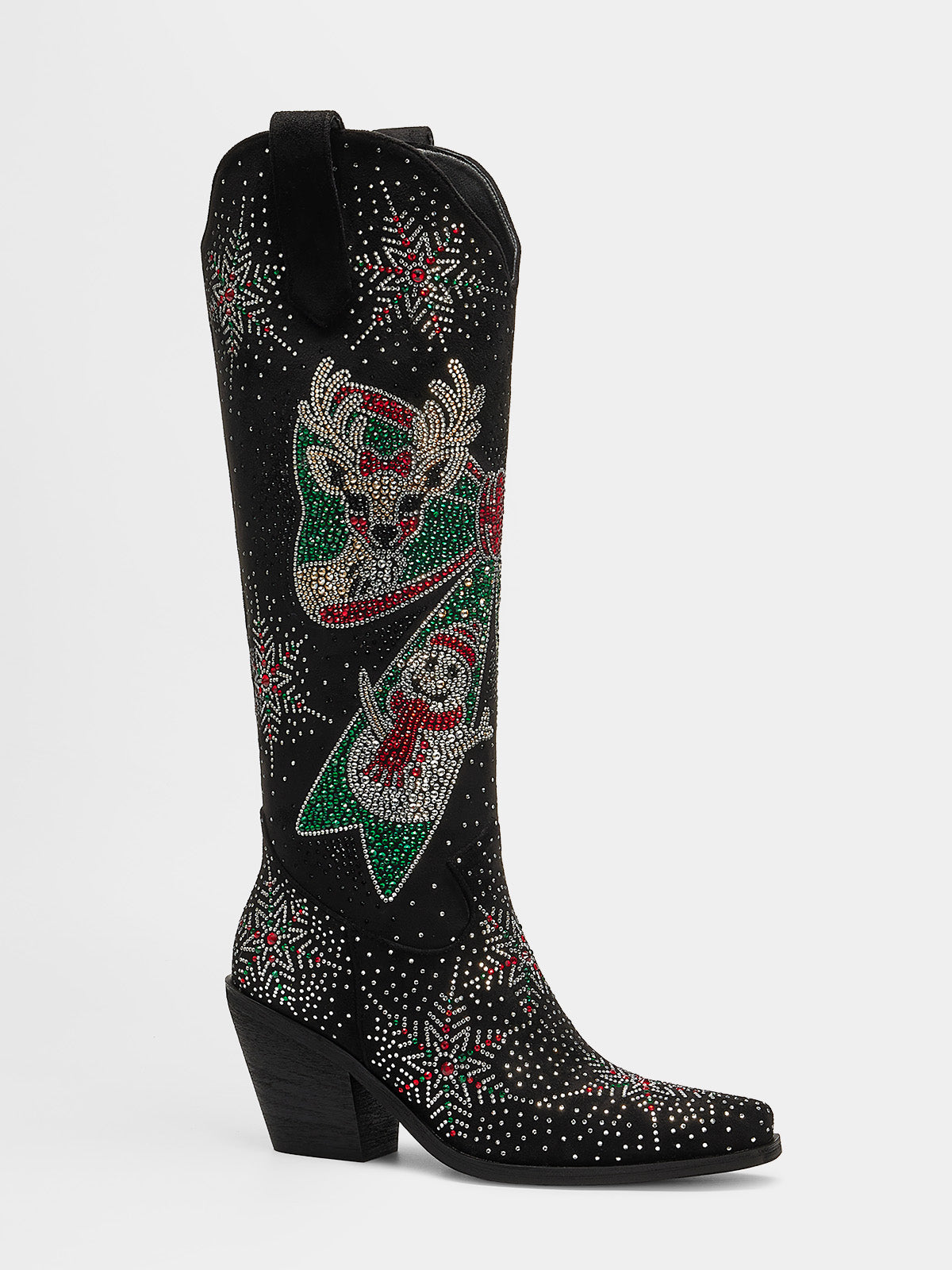 black_suede_christmas_reindeer_snowman_rhinestone_western_boots