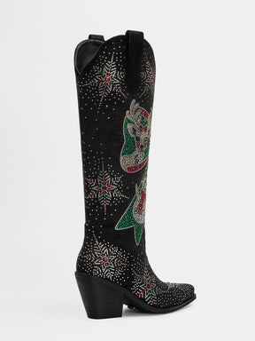 black_suede_christmas_snowman_rhinestone_cowgirl_boots