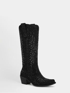 black_suede_full_rhinestone_mid_calf_western_cowgirl_boots