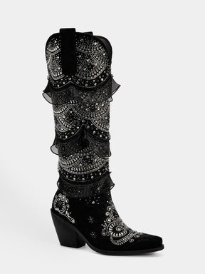 black_suede_rhinestone_ruffle_western_cowgirl_boots