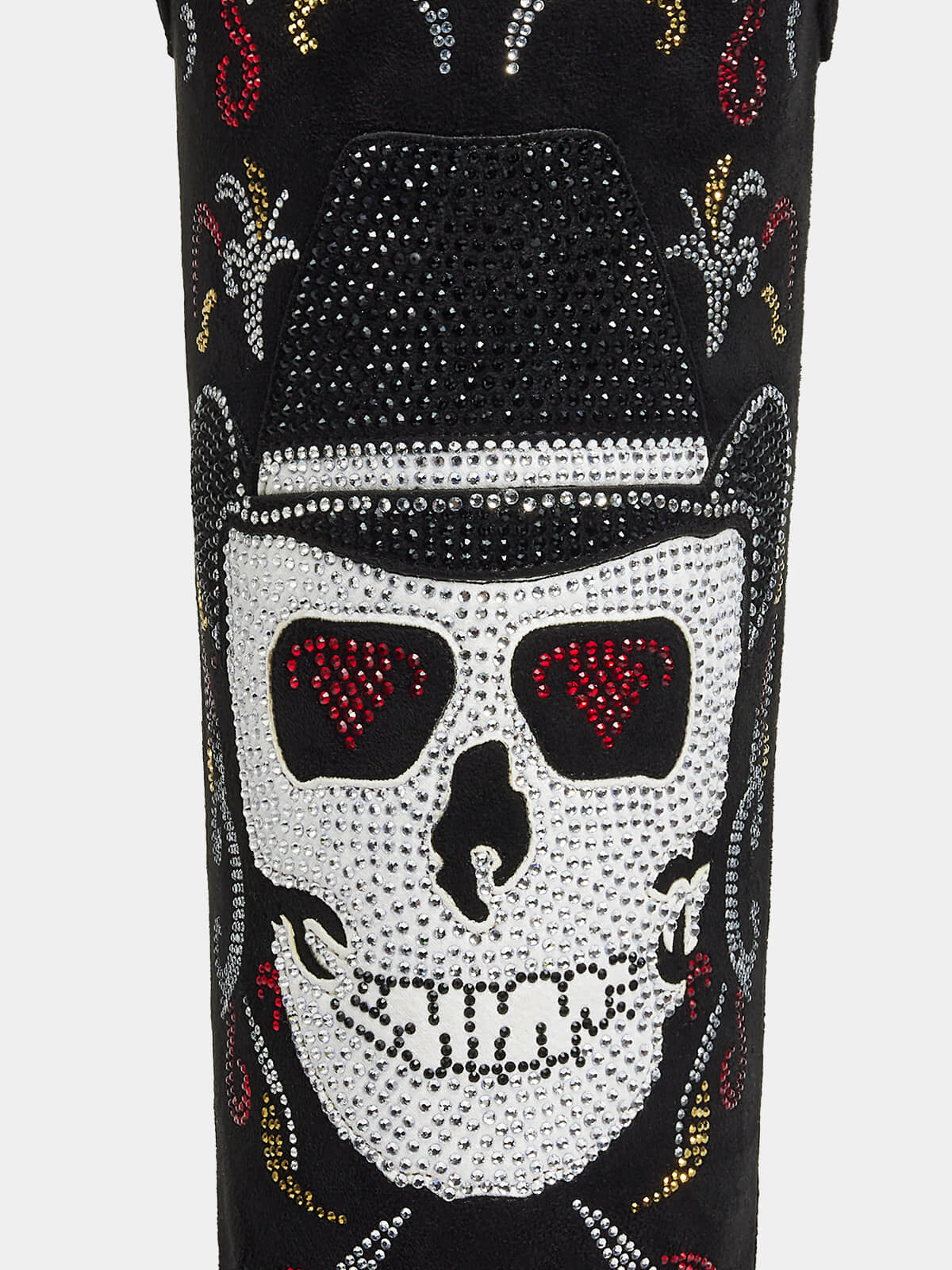 black_suede_rhinestone_skull_hat_detail_western_boots