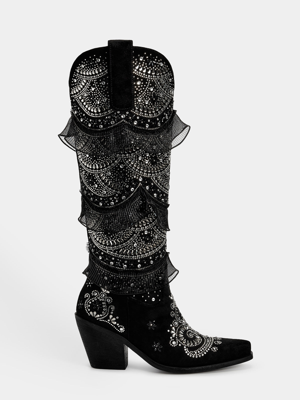 block_heel_ruffle_rhinestone_suede_western_boots
