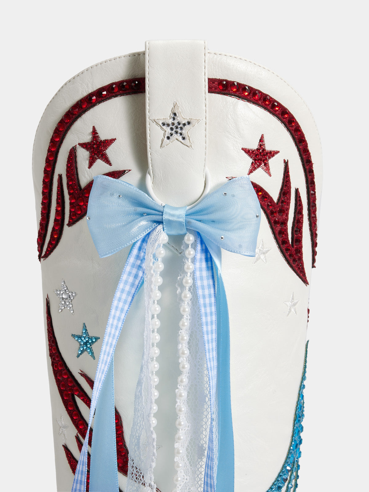 Blue Western Boot Bows with Pearls & Lace (No Standalone Shipping)