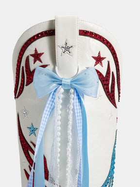 Blue Western Boot Bows with Pearls & Lace (No Standalone Shipping)