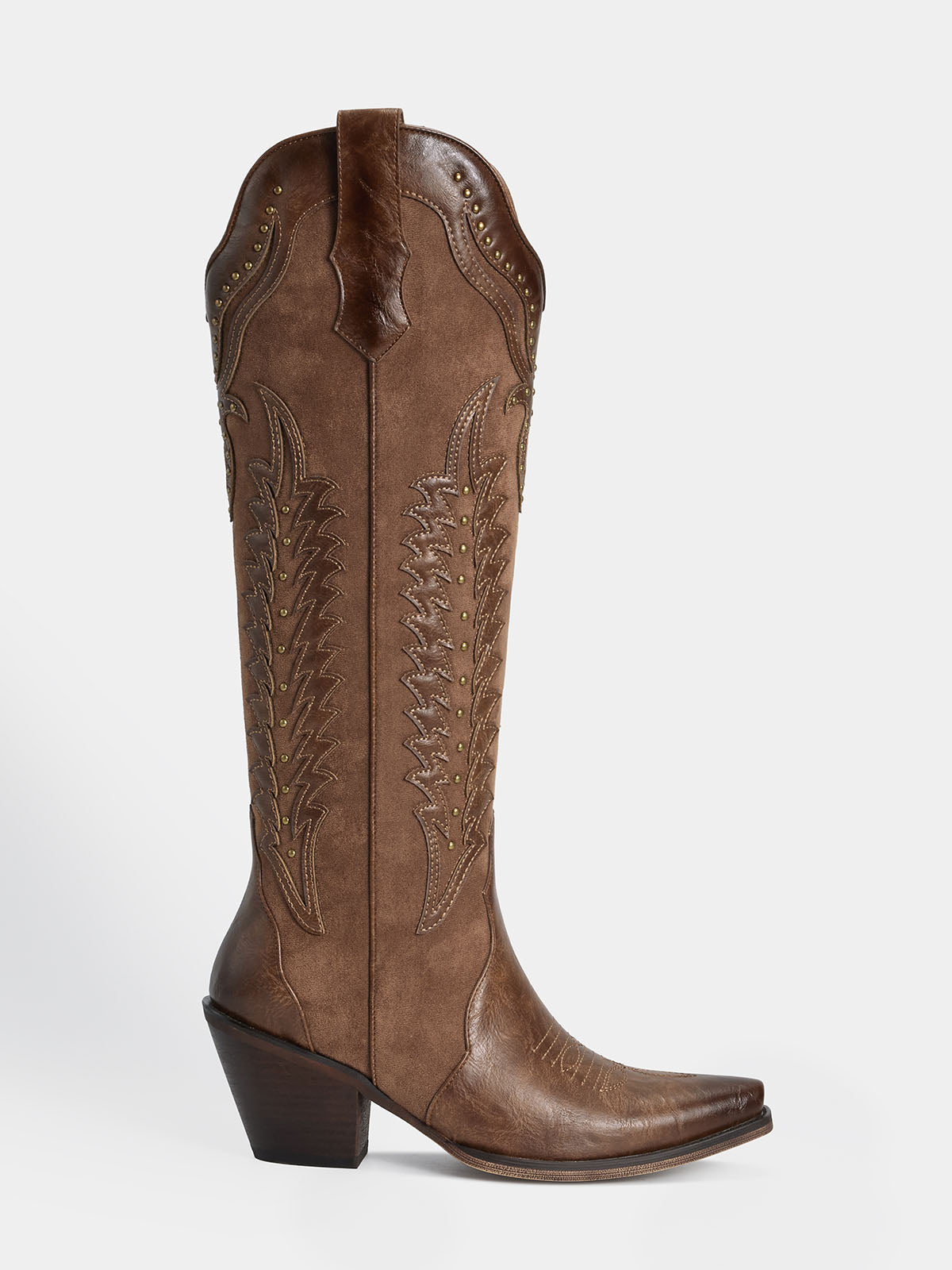brown-embossed-leaf-rivets-western-boots-side-zipper