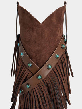 brown-fringe-turquoise-harness-strap-western-boots-faux-suede