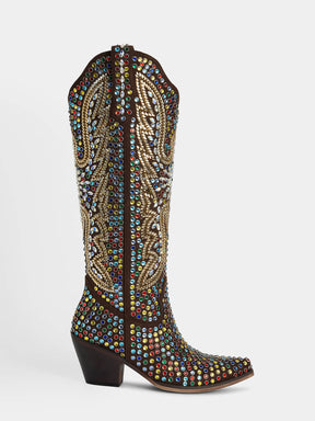 brown_multicolor_rhinestone_floral_pattern_western_boots