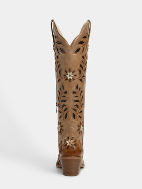 chestnut-brown-cut-out-dimensional-floral-western-boots-mid-heel