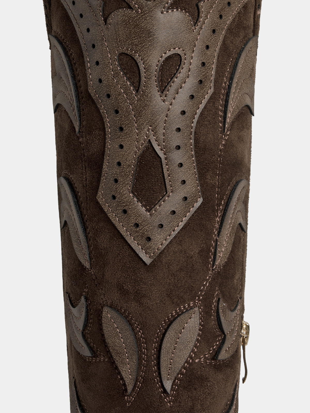 dark-brown-embossed-leaf-western-boots-faux-suede