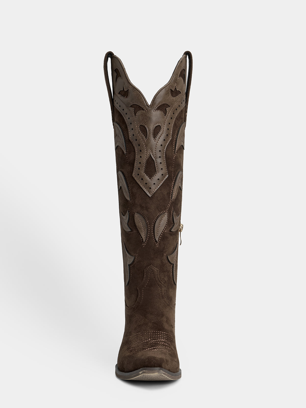 dark-brown-embossed-leaf-western-boots-knee-high
