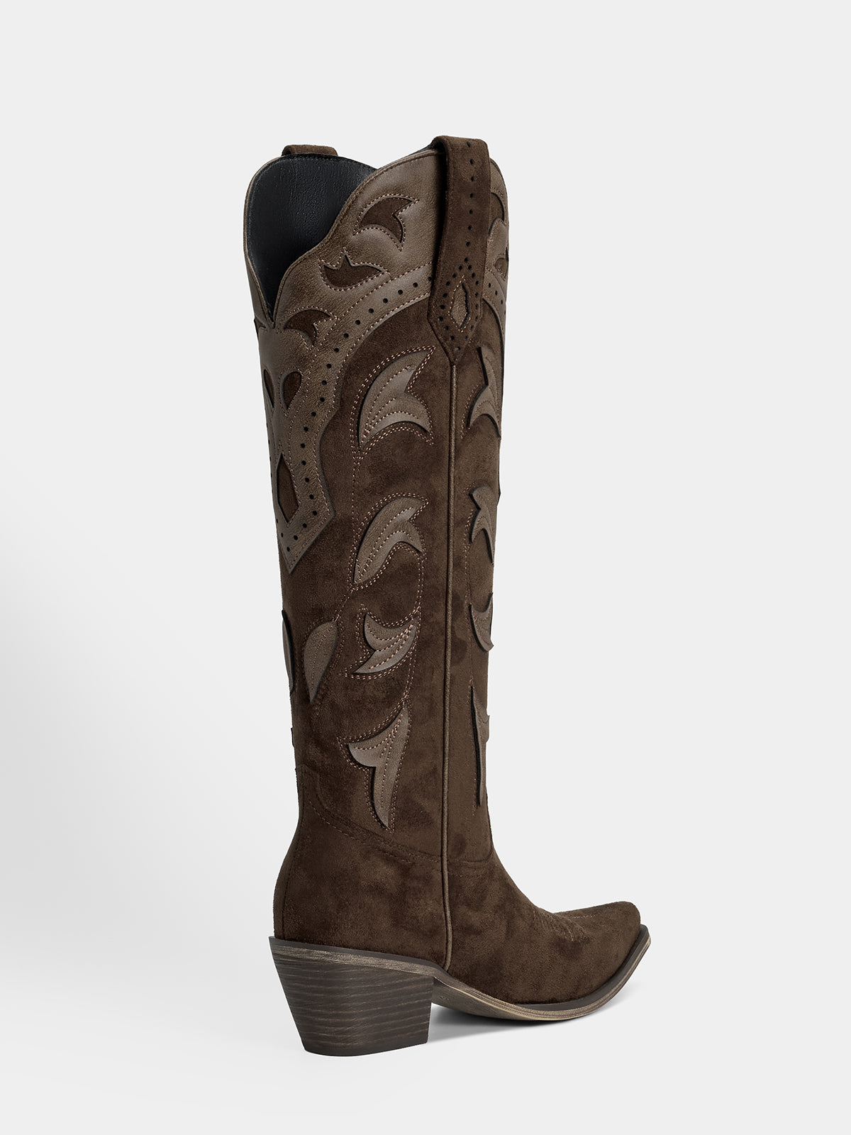 dark-brown-embossed-leaf-western-boots-mid-heel