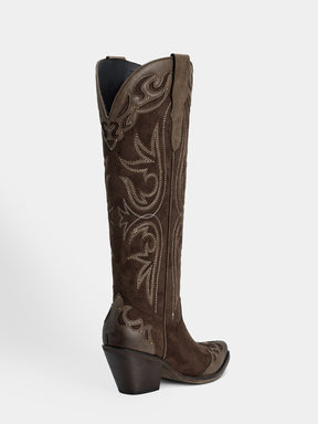 dark-brown-gradient-embroidered-wings-western-boots-mid-heel