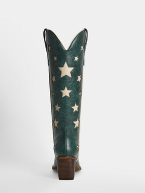 dark-green-cutout-star-pattern-cowgirl-boots-mid-heel