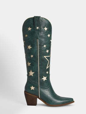 dark-green-cutout-star-pattern-cowgirl-boots-pull-on