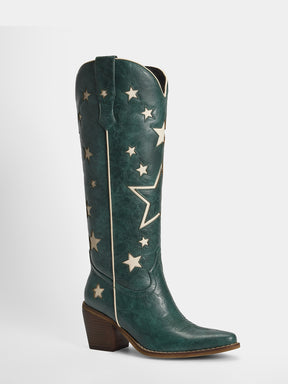 dark-green-cutout-star-pattern-cowgirl-boots