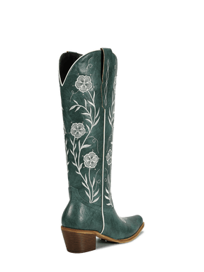 dark-green-embroidered-floral-motifs-cowgirl-boots-mid-heel
