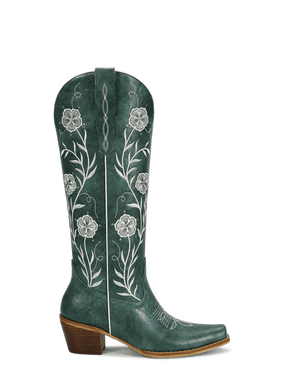 dark-green-embroidered-floral-motifs-cowgirl-boots-pull-on
