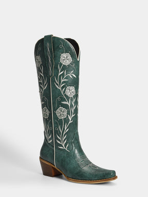 dark-green-embroidered-floral-motifs-cowgirl-boots