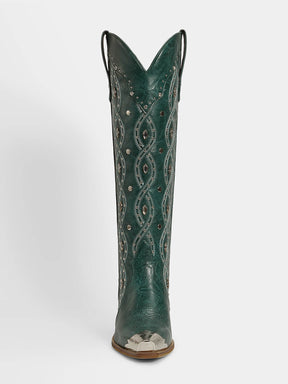 dark-green-embroidered-riveted-and-gemstone-western-boots-knee-high