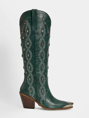 dark-green-embroidered-riveted-and-gemstone-western-boots-pull-on