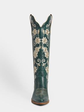dark-green-riveted-embroidered-floral-western-boots-knee-high