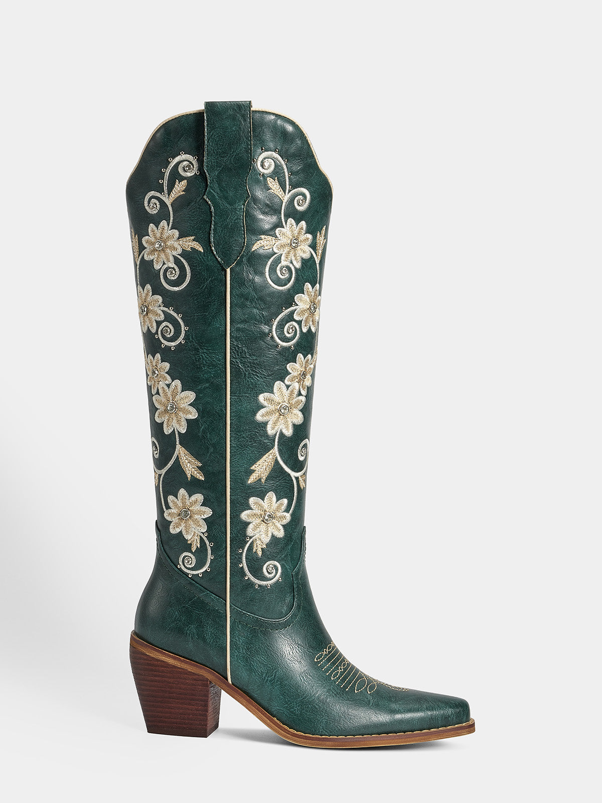 dark-green-riveted-embroidered-floral-western-boots-pull-on