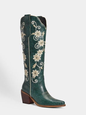 dark-green-riveted-embroidered-floral-western-boots