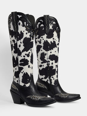 embroidered-rivets-cow-print-cowgirl-boots-pair