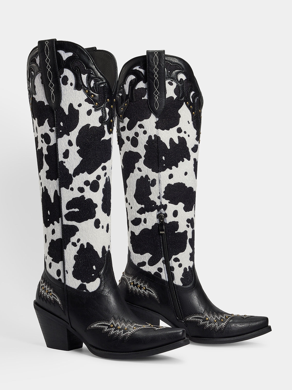 embroidered-rivets-cow-print-western-boots-side-zipper