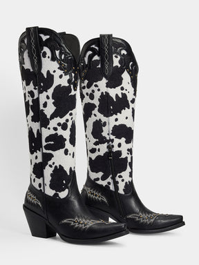 embroidered-rivets-cow-print-western-boots-side-zipper